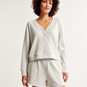 ABERCROMBIE Cozy Ribbed Henley Lounge Set S/M Cream
